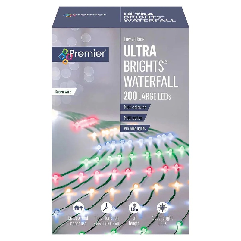 200L Ultrabright Waterfall Tree Net – Green Wire Multi Coloured