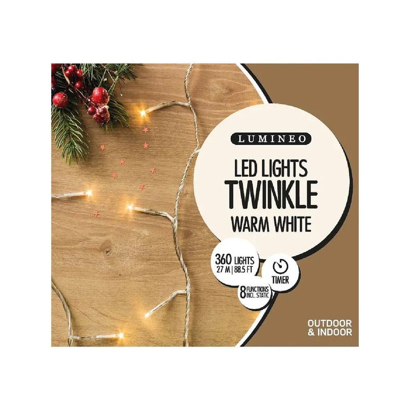 360 LED Multi-function Twinkle Lights with Clear Cable – Warm White