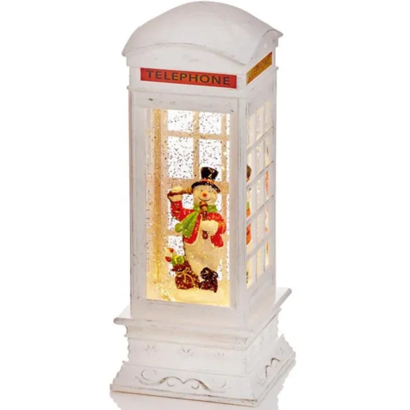 Battery Operated Christmas Telephone Box Glitter Water Spinner with White LEDs – 27cm