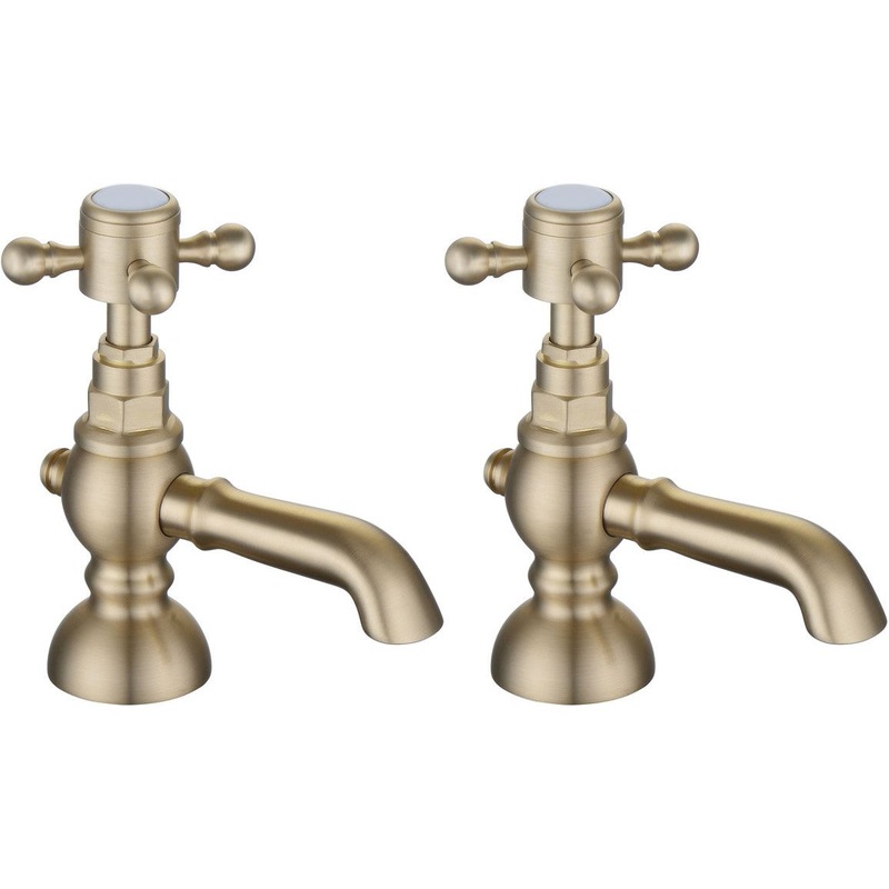 Namdi Basin Pillar Taps – Brushed Brass