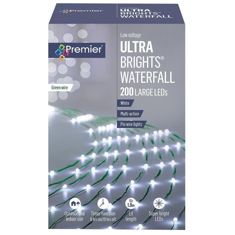 Premier UltraBrights Waterfall Lights 200 LEDs White Green Wire