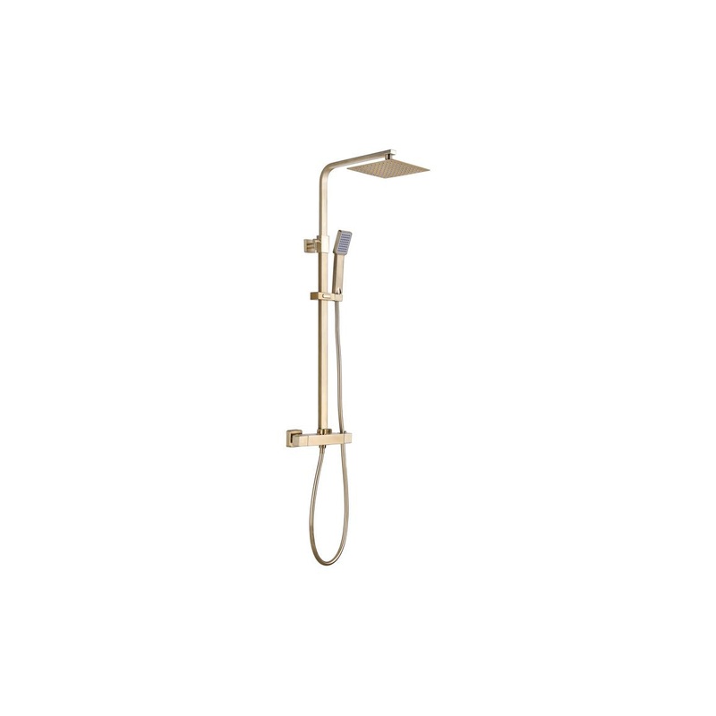 Square Thermostatic Bar Mixer w/Riser Kit – Brushed Brass