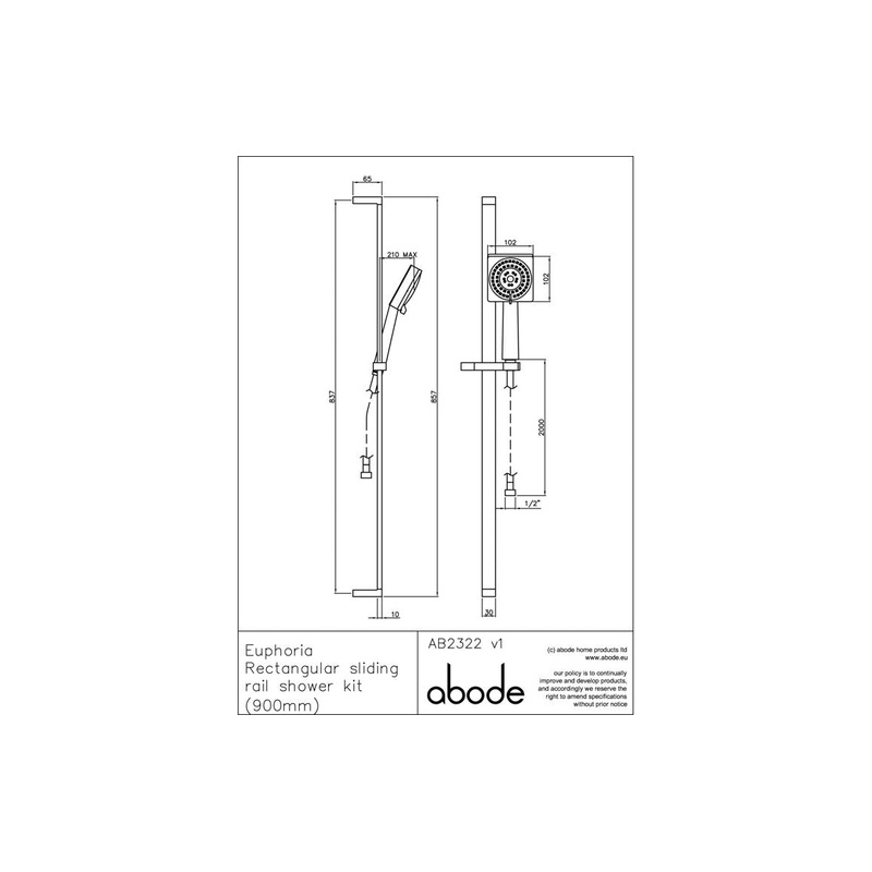 Abode Euphoria Square Sliding Rail Shower Kit (Single Pattern) – Chrome