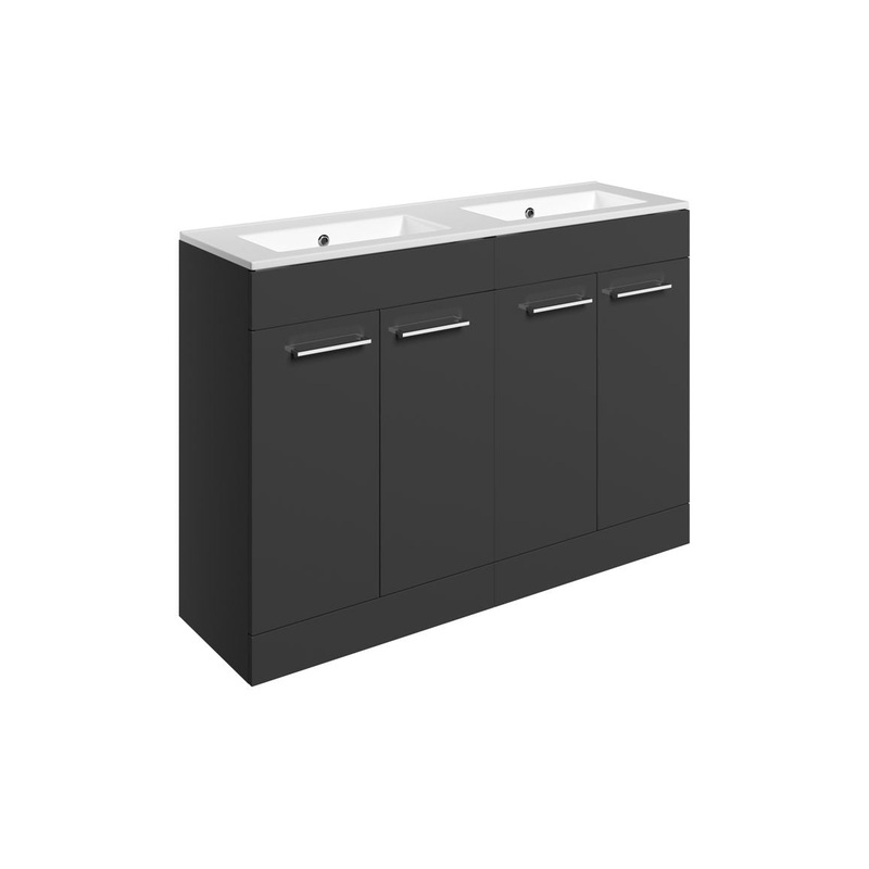 Bateba 1210mm Floor Standing 4 Door Basin Unit & 0TH Thin Edge Basin – Anthracite Gloss