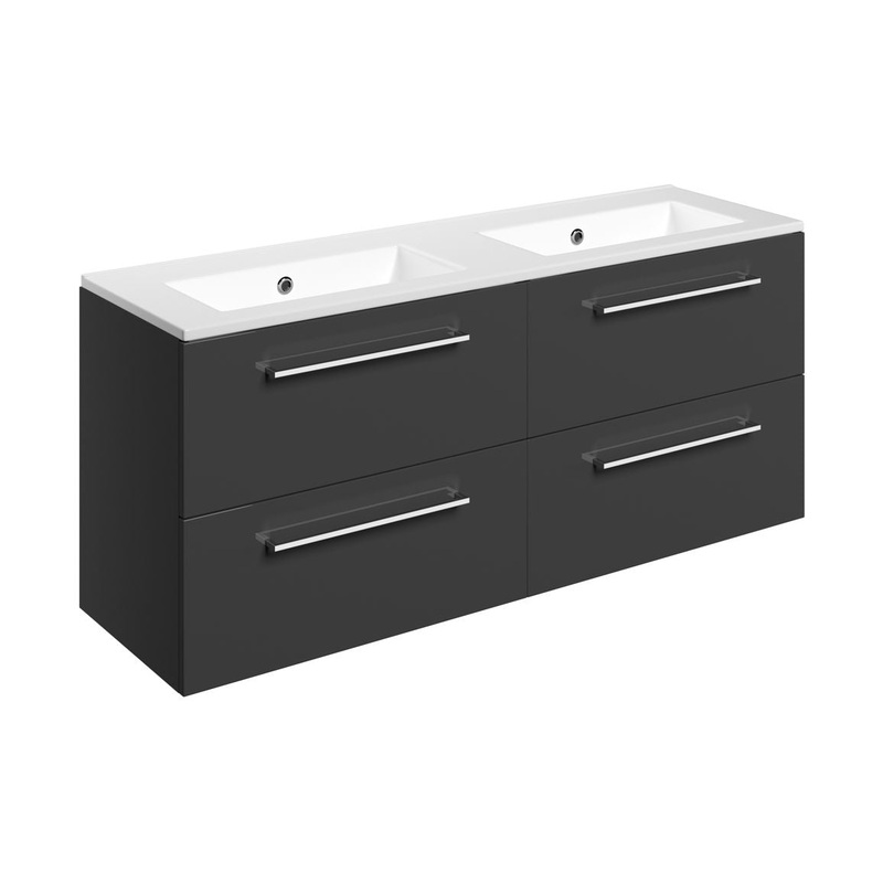 Bateba 1210mm Wall Hung 4 Drawer Basin Unit & 0TH Thin Edge Basin – Anthracite Gloss