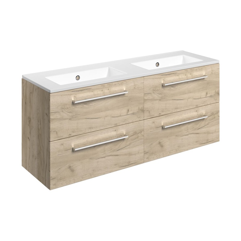 Bateba 1210mm Wall Hung 4 Drawer Basin Unit & 0TH Thin Edge Basin – Oak