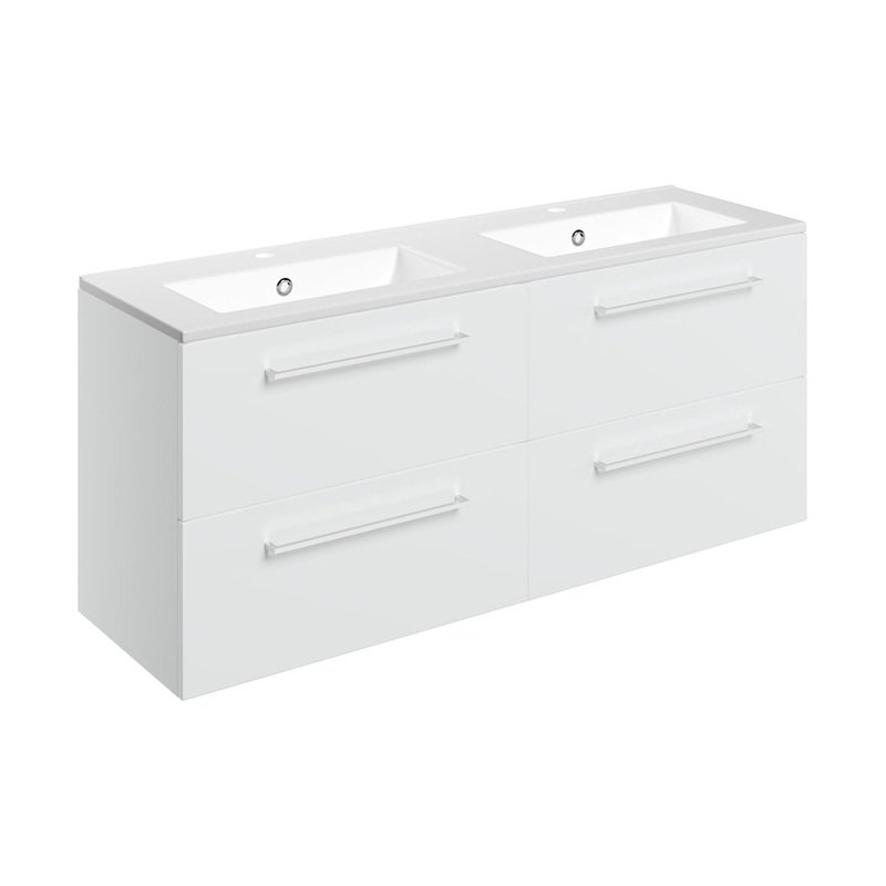 Bateba 1210mm Wall Hung 4 Drawer Basin Unit & 2TH Thin Edge Basin – White Gloss