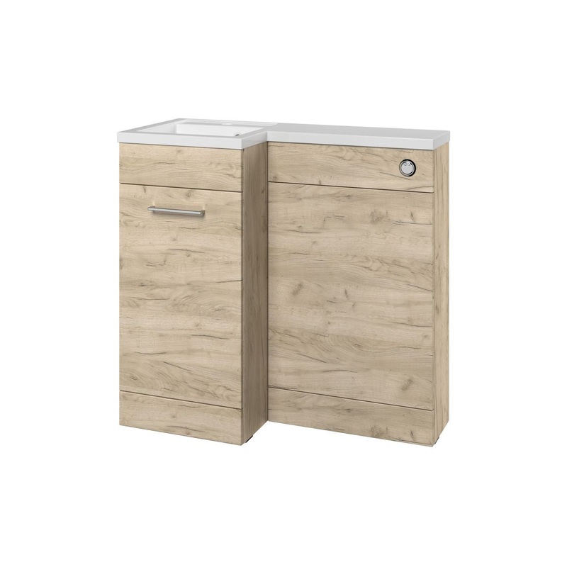 Grove 900mm F/S L-Shape Pack & Basin (RH) – Oak