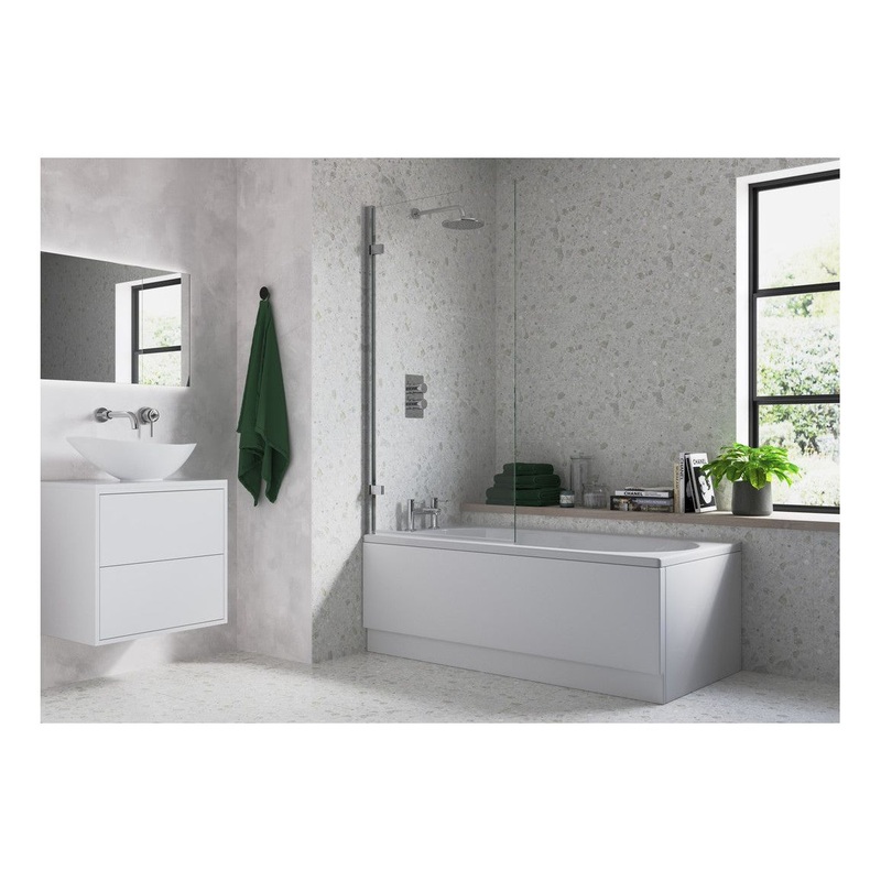 Hinged Straight Bath Screen – Chrome