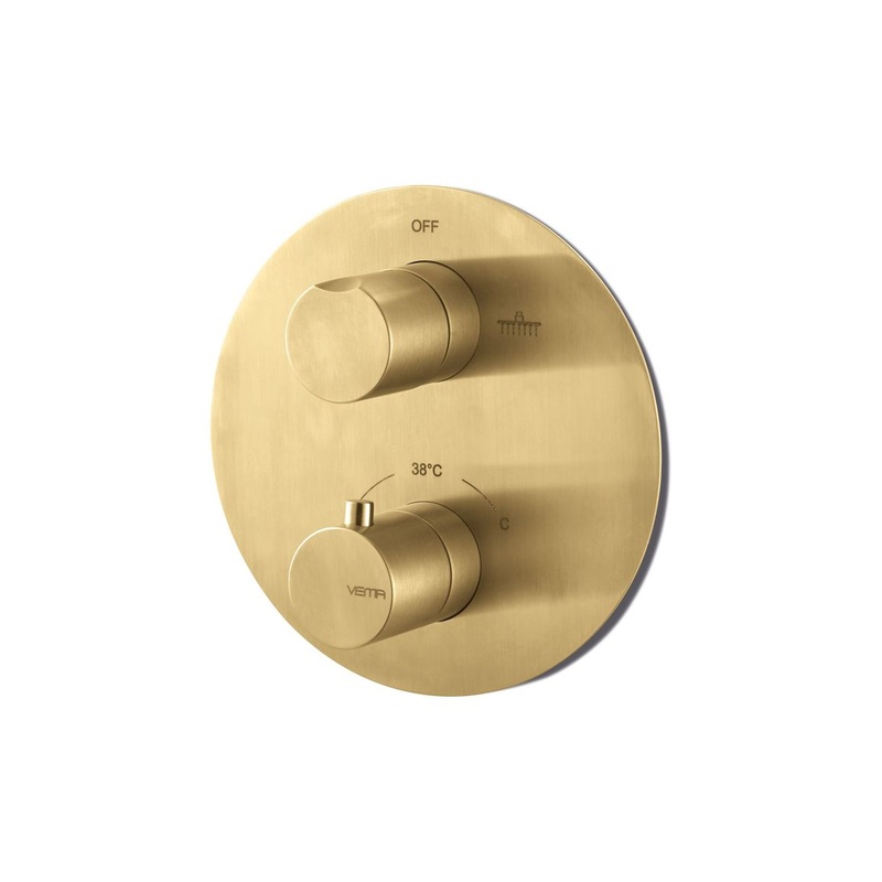 Vema Tiber Two Outlet Thermostatic Mixer – Brushed Brass