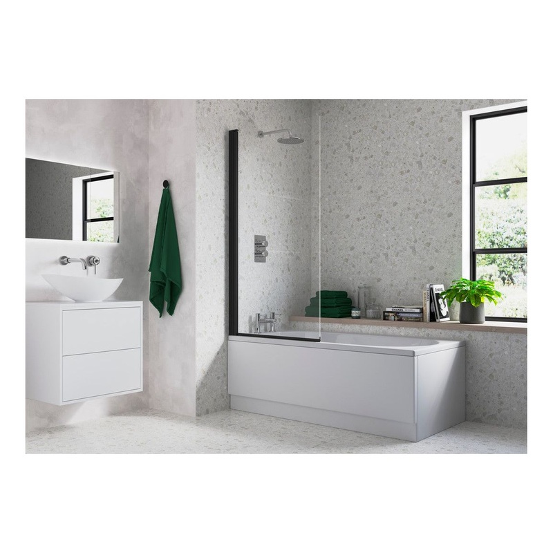 Single Straight Bath Screen – Black