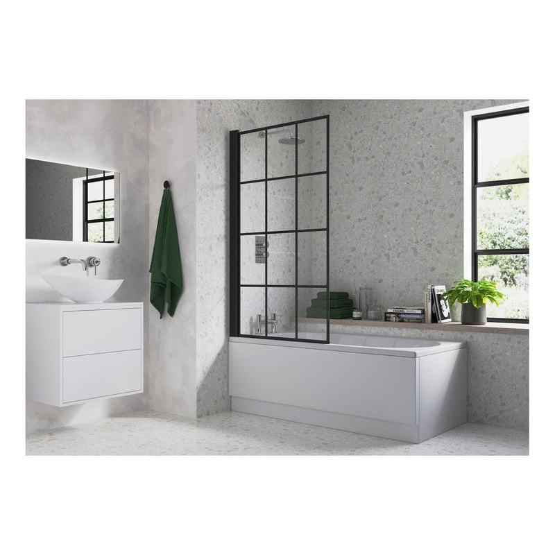 Single Straight Bath Screen – Black Framed