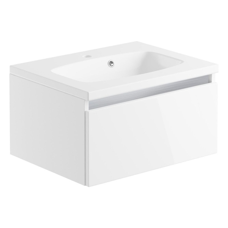Conifer 600mm 1 Drawer Wall Hung Basin Unit Inc. Basin – White Gloss