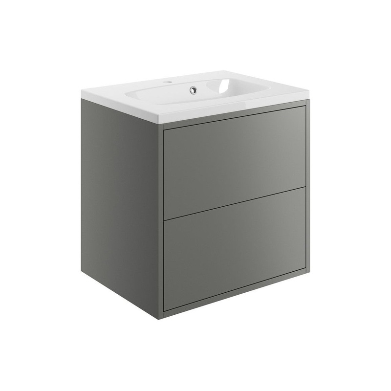 Frontage 600mm 2 Drawer Wall Hung Basin Unit Inc. Basin – Matt Grey