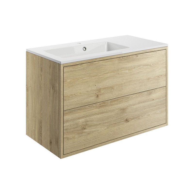 Frontage 900mm 2 Drawer Wall Hung Basin Unit Inc. Basin – Havana Oak