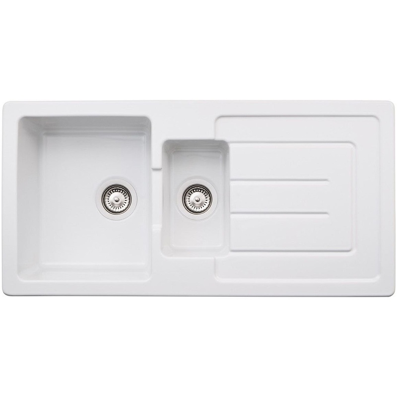 Abode Acton 1.5B & Drainer Ceramic Inset Sink – White