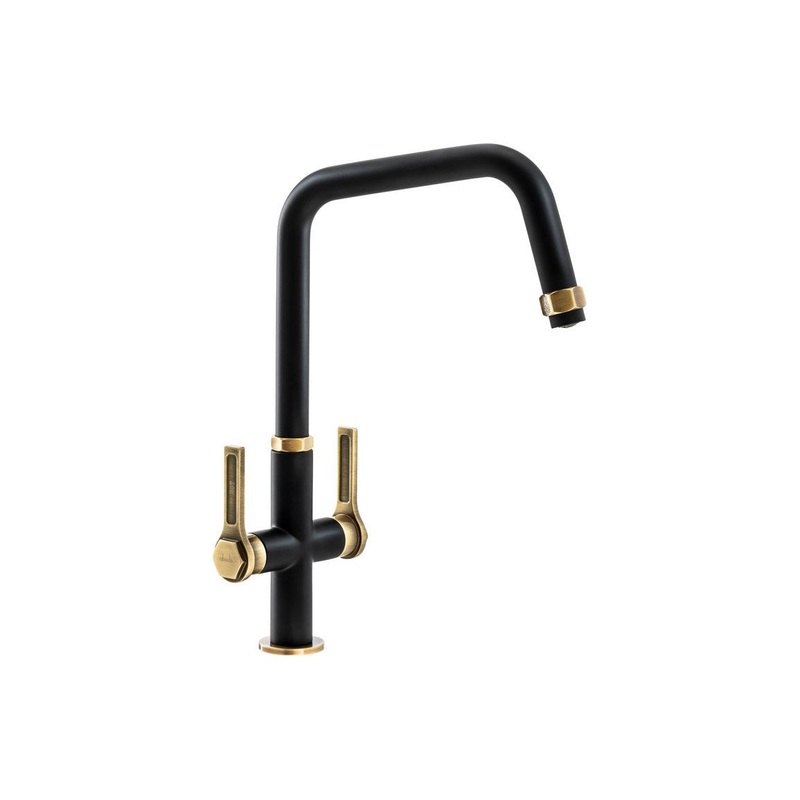 Abode Hex Monobloc Mixer Tap – Antique Brass & Matt Black