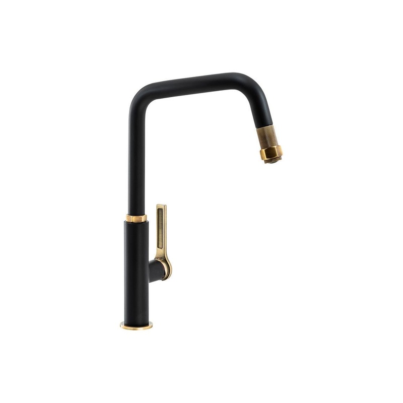 Abode Hex Single Lever Mixer Tap w/Pull Out – Antique Brass & Matt Black