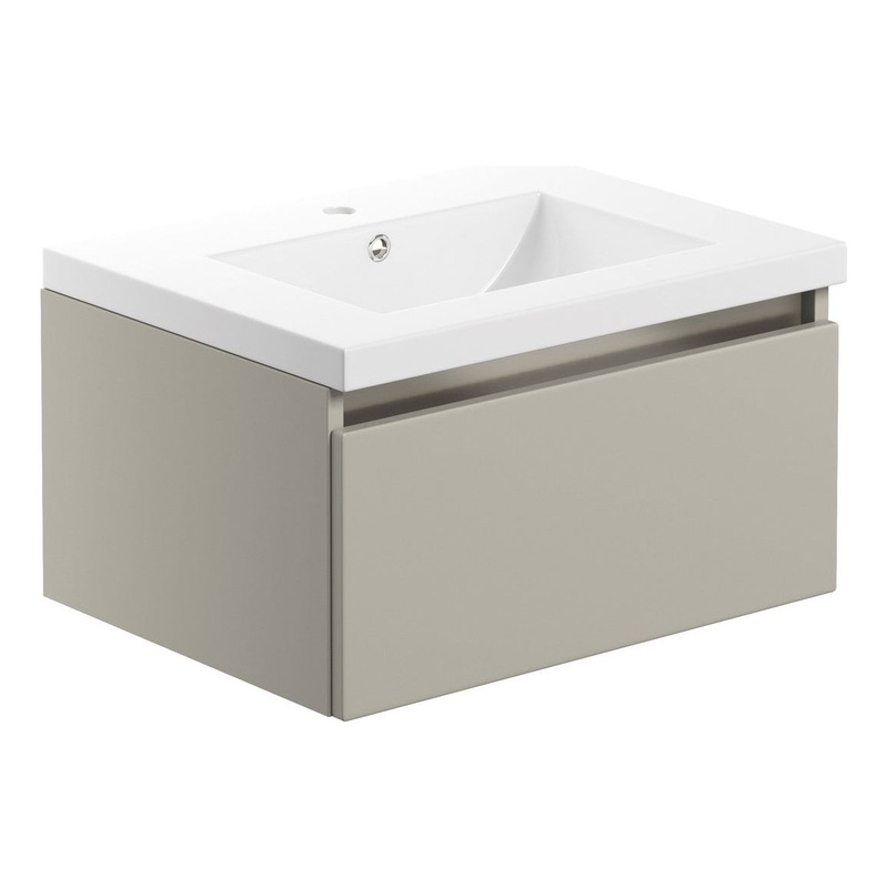 Conifer 615mm 1 Drawer Wall Hung Basin Unit Inc. Basin – Latte
