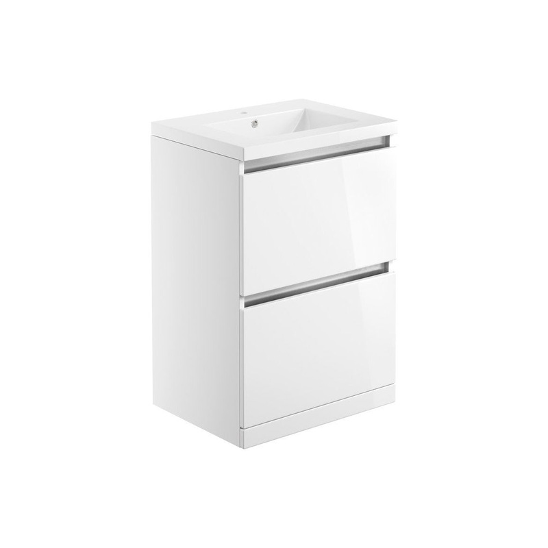 Conifer 615mm 2 Drawer Floor Standing Basin Unit Inc. Basin – White Gloss