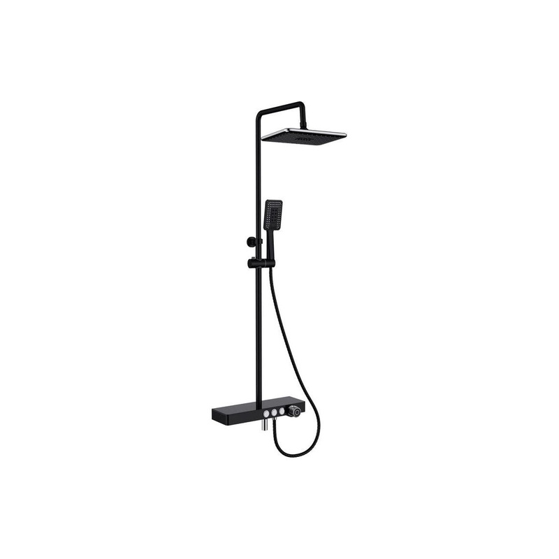 Vema Thermostatic Shower Column w/Fixed Head, Riser, Shelf & Foot Wash – Black