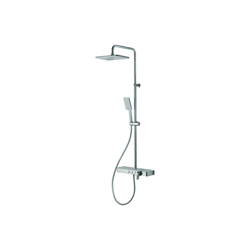 Vema Thermostatic Shower Column w/Fixed Head, Riser, Shelf & Foot Wash – White/Chrome