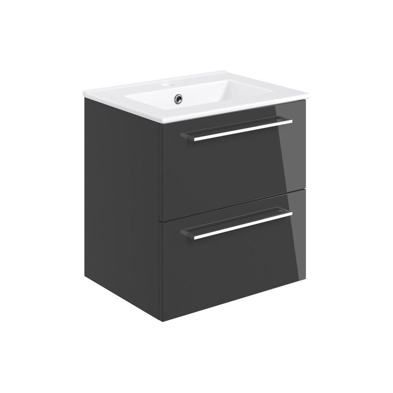 Bateba 510mm Wall Hung 2 Drawer Basin Unit & Basin – Anthracite Gloss