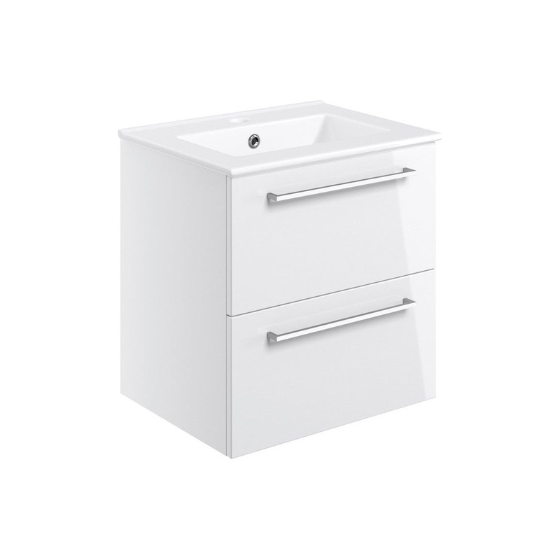 Bateba 510mm Wall Hung 2 Drawer Basin Unit & Basin – White Gloss