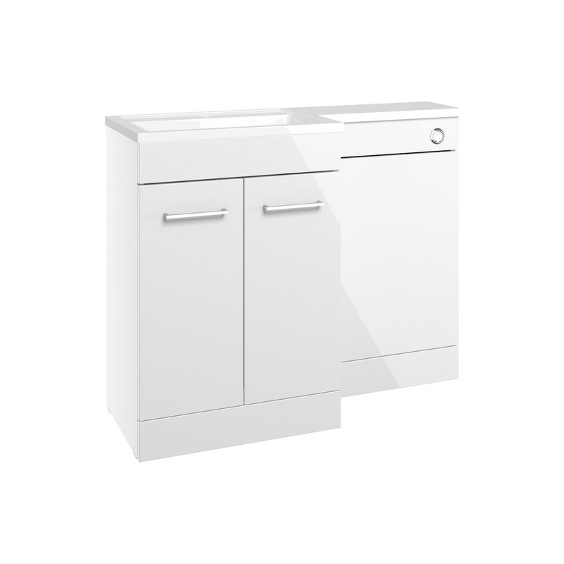 Grove 1100mm Floor Standing L-Shape Pack & Basin (RH) – White Gloss