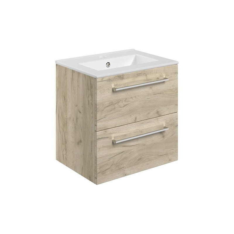 Bateba 510mm Wall Hung 2 Drawer Basin Unit & Basin – Oak