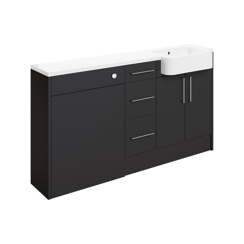 Cedar 1542mm Basin, WC & 3 Drawer Unit Pack (LH) – Matt Graphite Grey