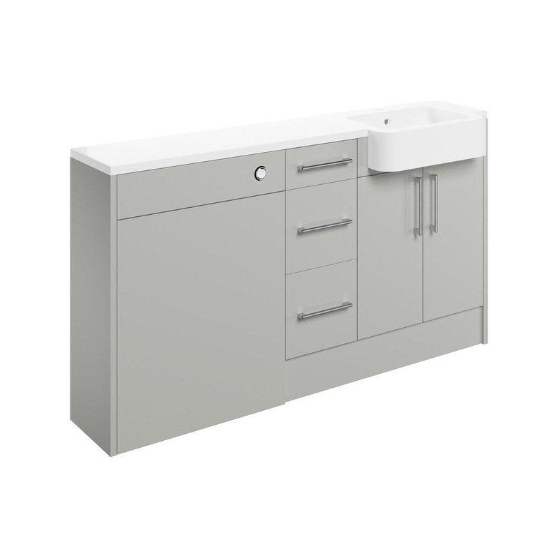Cedar 1542mm Basin, WC & 3 Drawer Unit Pack (RH) – Light Grey Gloss