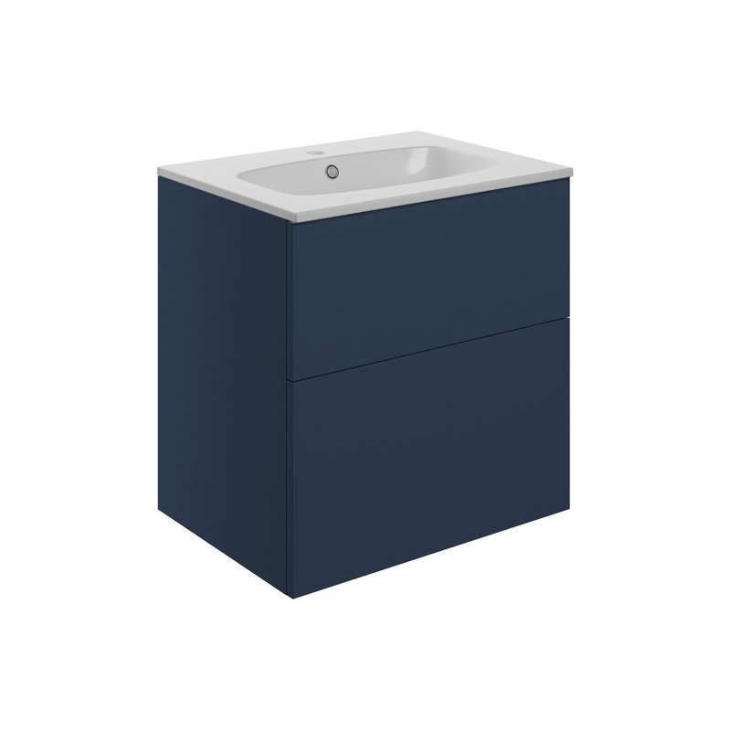 Glen 610mm Wall Hung 2 Drawer Basin Unit & Basin – Matt Deep Blue