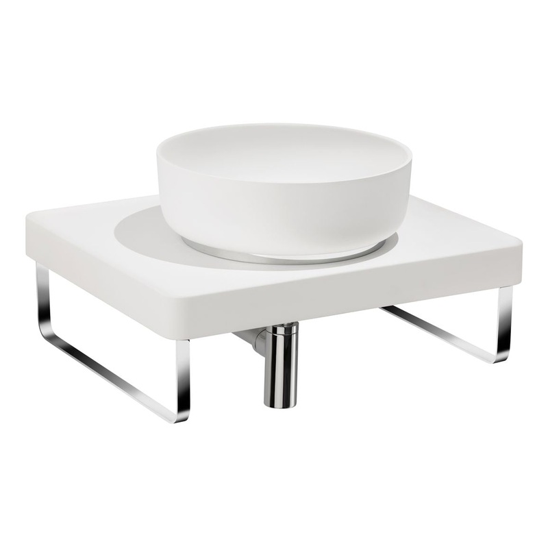 Abode Tableau/Cava Shelf & Round Basin Set – Chalk White w/Chrome Finishes