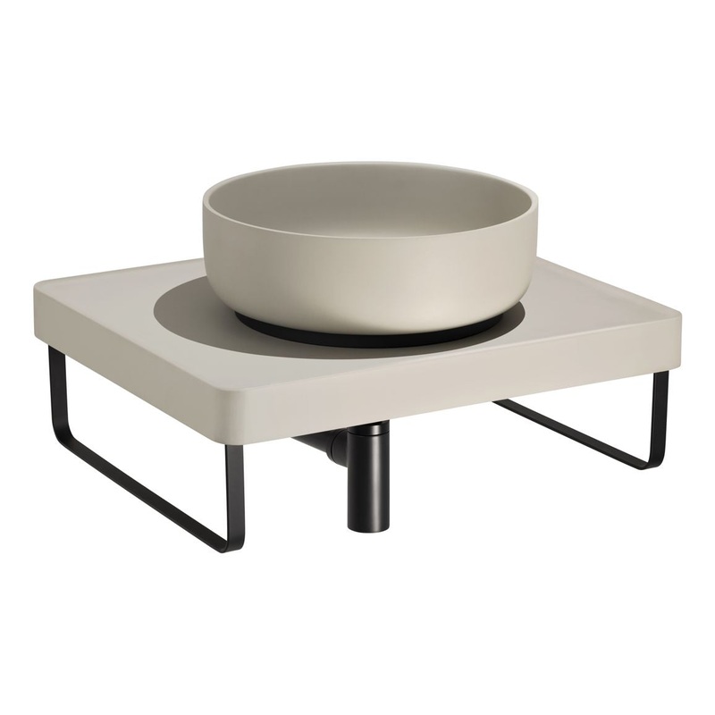 Abode Tableau/Cava Shelf & Round Basin Set – Pebble Grey w/Matt Black Finishes