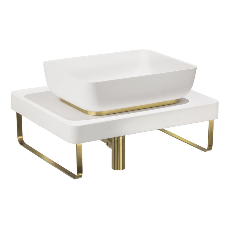 Abode Tableau/Cava Shelf & Tablet Basin Set – Chalk White w/Brushed Brass Finishes