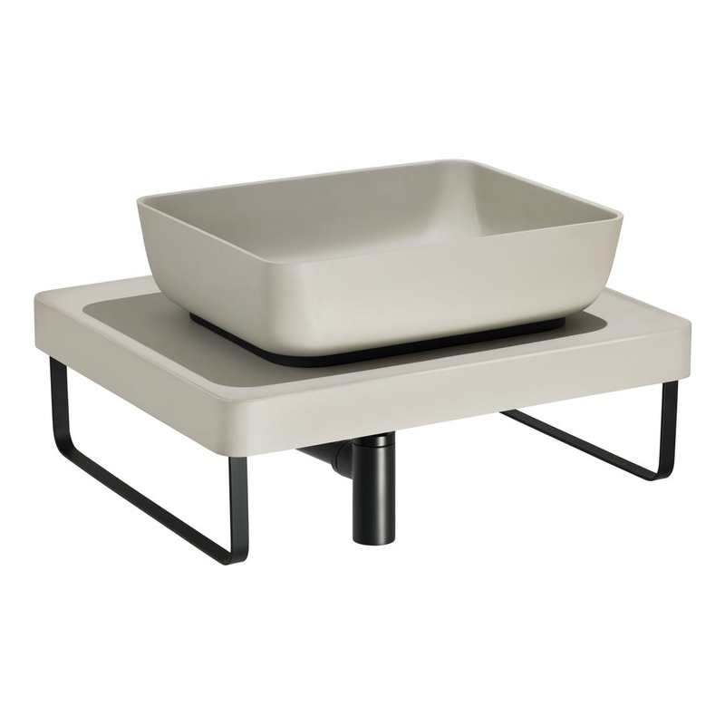 Abode Tableau/Cava Shelf & Tablet Basin Set – Pebble Grey w/Matt Black Finishes