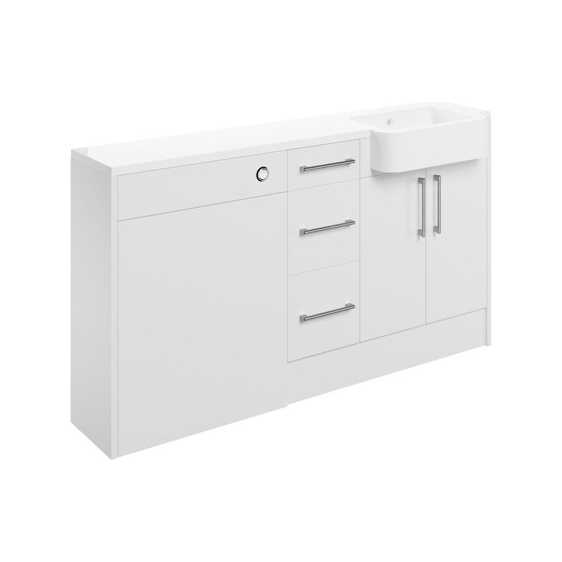 Cedar 1542mm Basin, WC & 3 Drawer Unit Pack (LH) – White Gloss
