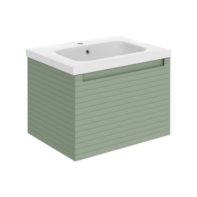 Chestnut 615mm Wall Hung 1 Drawer Basin Unit & Basin – Matt Willow Green