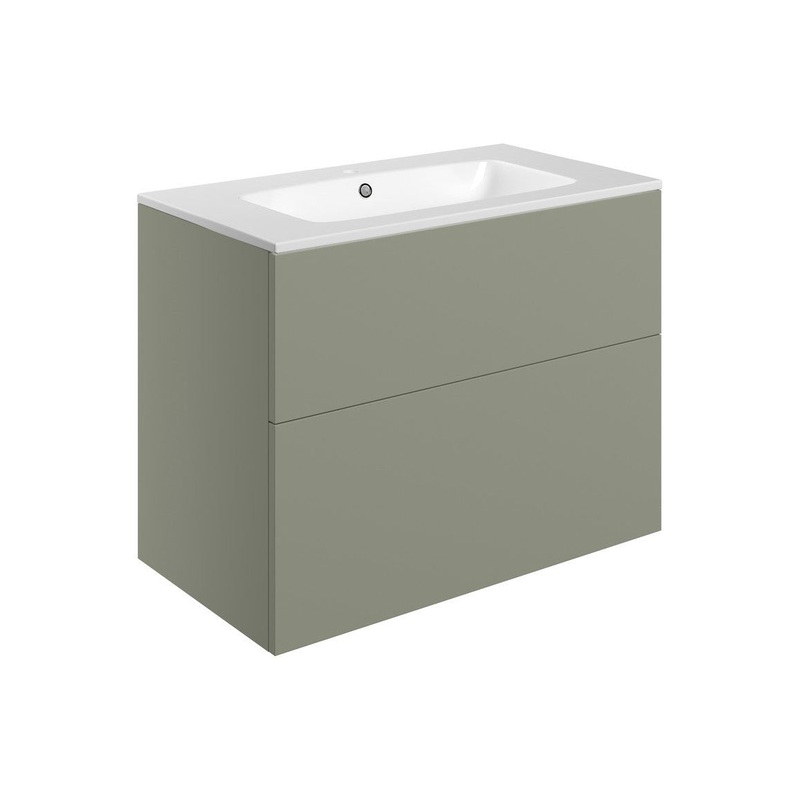 Glen 815mm Wall Hung 2 Drawer Basin Unit & Basin – Matt Olive Green