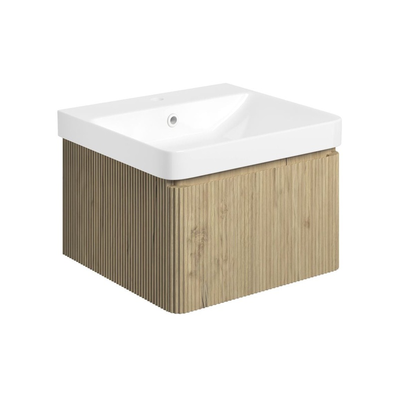 Titan 500mm Wall Hung 1 Drawer Basin Unit & Basin – Textured Oak