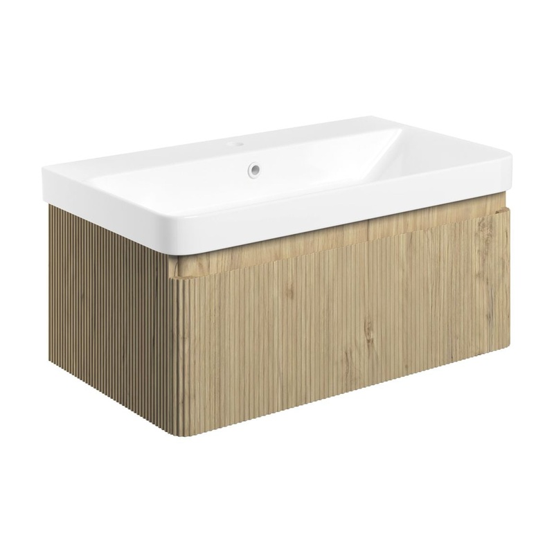 Titan 805mm Wall Hung 1 Drawer Basin Unit & Basin – Textured Oak