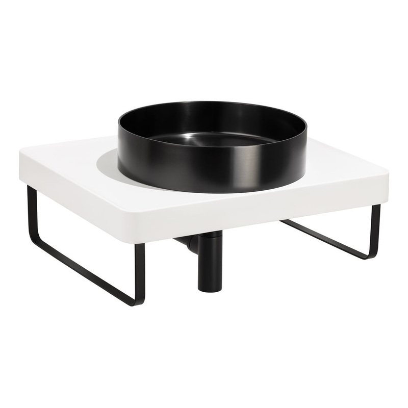 Abode Tableau/Iox Shelf & Round Basin Set – Chalk White w/Matt Black Finishes