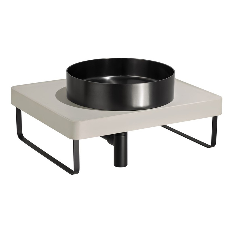 Abode Tableau/Iox Shelf & Round Basin Set – Pebble Grey w/Matt Black Finishes