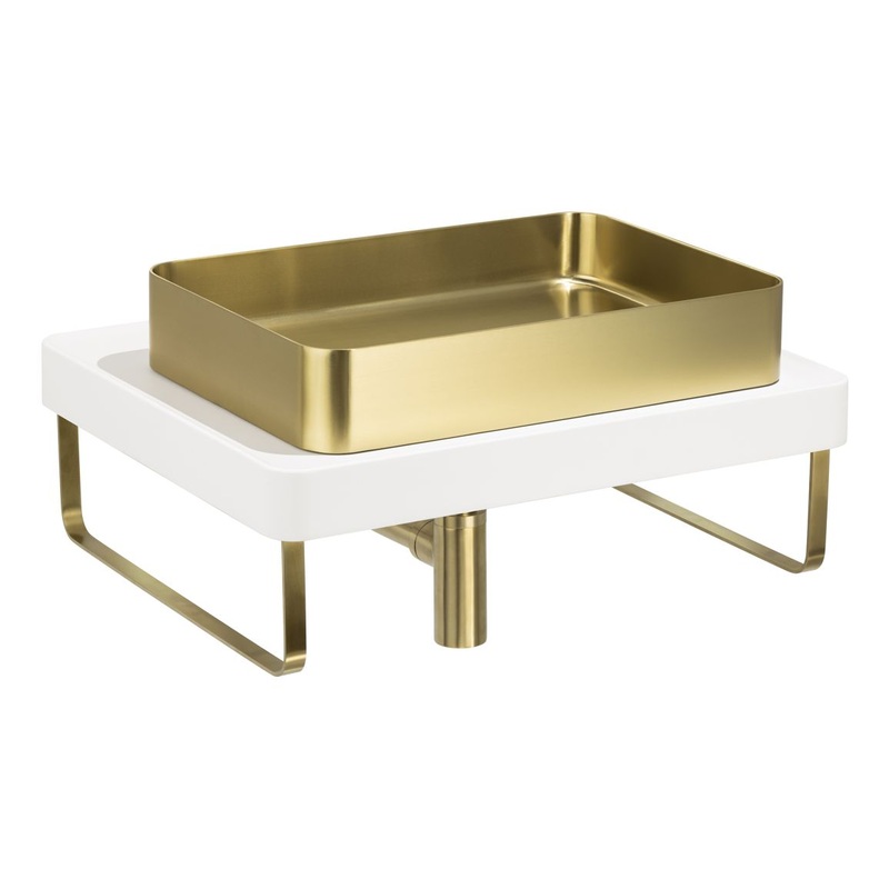Abode Tableau/Iox Shelf & Tablet Basin Set – Chalk White w/Brushed Brass Finishes