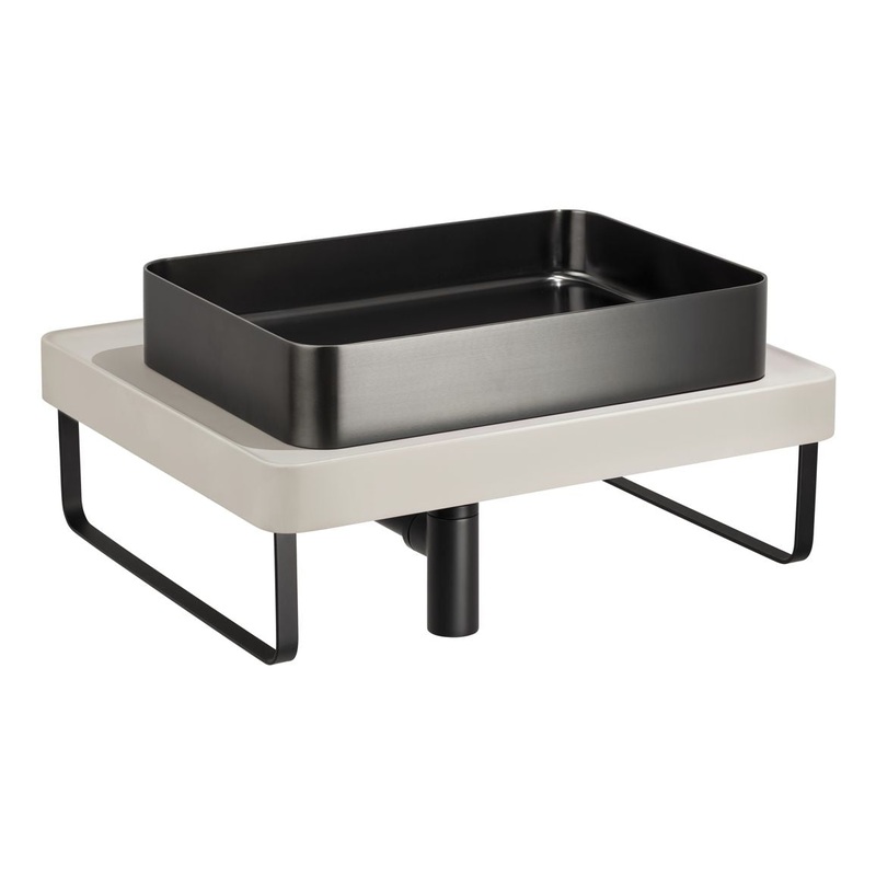 Abode Tableau/Iox Shelf & Tablet Basin Set – Pebble Grey w/Matt Black Finishes