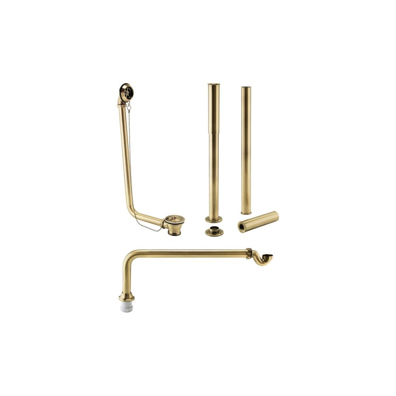 Exposed Bath Plug & Chain Waste w/Pipe Shrouds – Brushed Brass