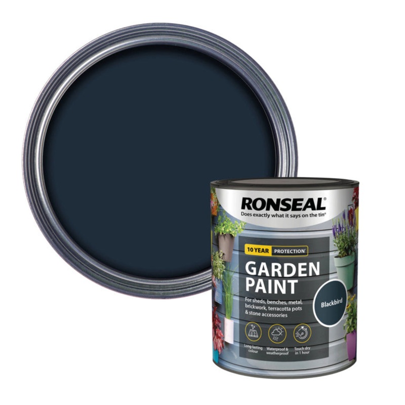 Ronseal Garden Paint 2.5L|Blackbird|Charcoal Grey|Cool Breeze|Cornflower|Daisy|Elderflower|English Oak|Lime Zest|Midnight Blue|Pebble|Pink Jasmine|Purple Berry|Sage|Slate|Summer Sky|Warm Stone|White Ash|Willow