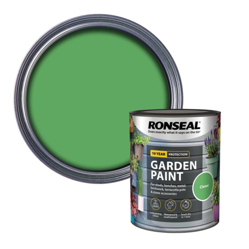 Ronseal Garden Paint 250ml|Clover|Blackbird|Charcoal Grey|Cherry Blossom|Cool Breeze|Cornflower|Daisy|Elderflower|English Oak|Lime Zest|Midnight Blue|Moroccan Red|Pebble|Pink Jasmine|Purple Berry|Sage|Slate|Summer Sky|Sunburst|Sundial|Warm Stone|White Ash